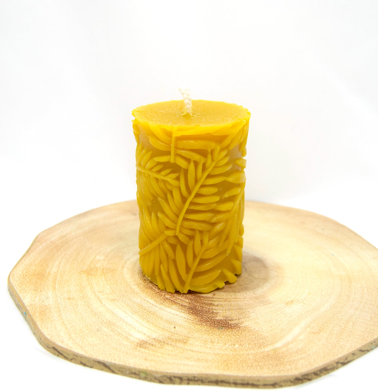 Handmade Beeswax Pillar Candle with Leaves