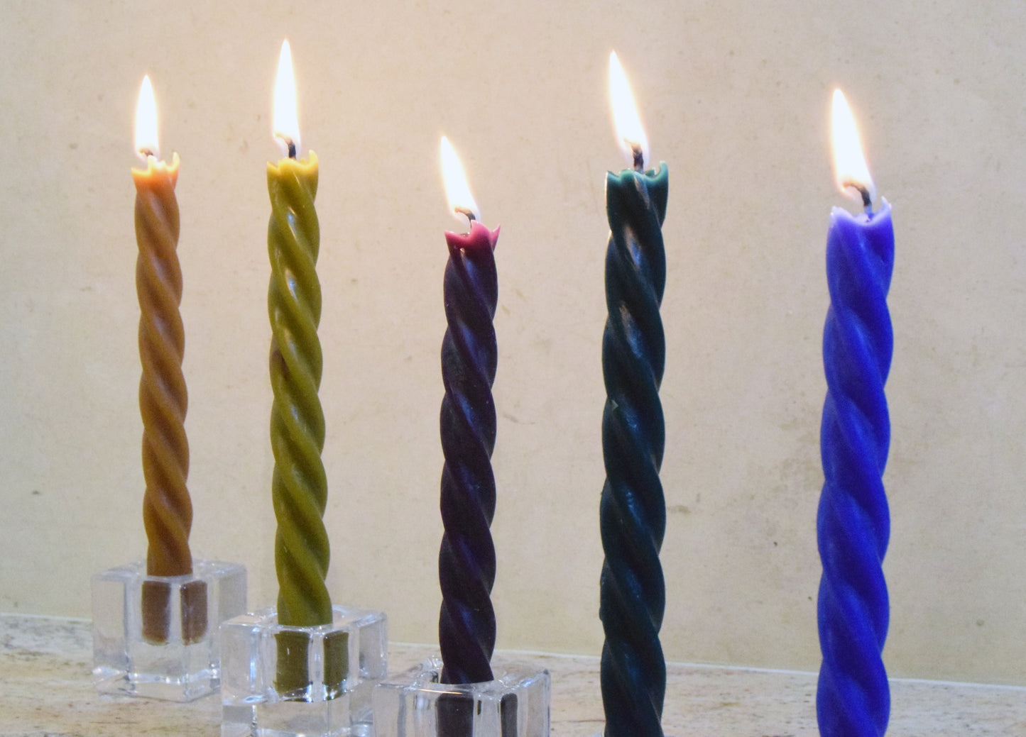 2 x Handmade Colorful Beeswax Twisted Taper Candles