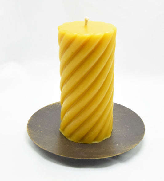 Handmade 5.3" Large Spiral Pillar Beeswax Candle