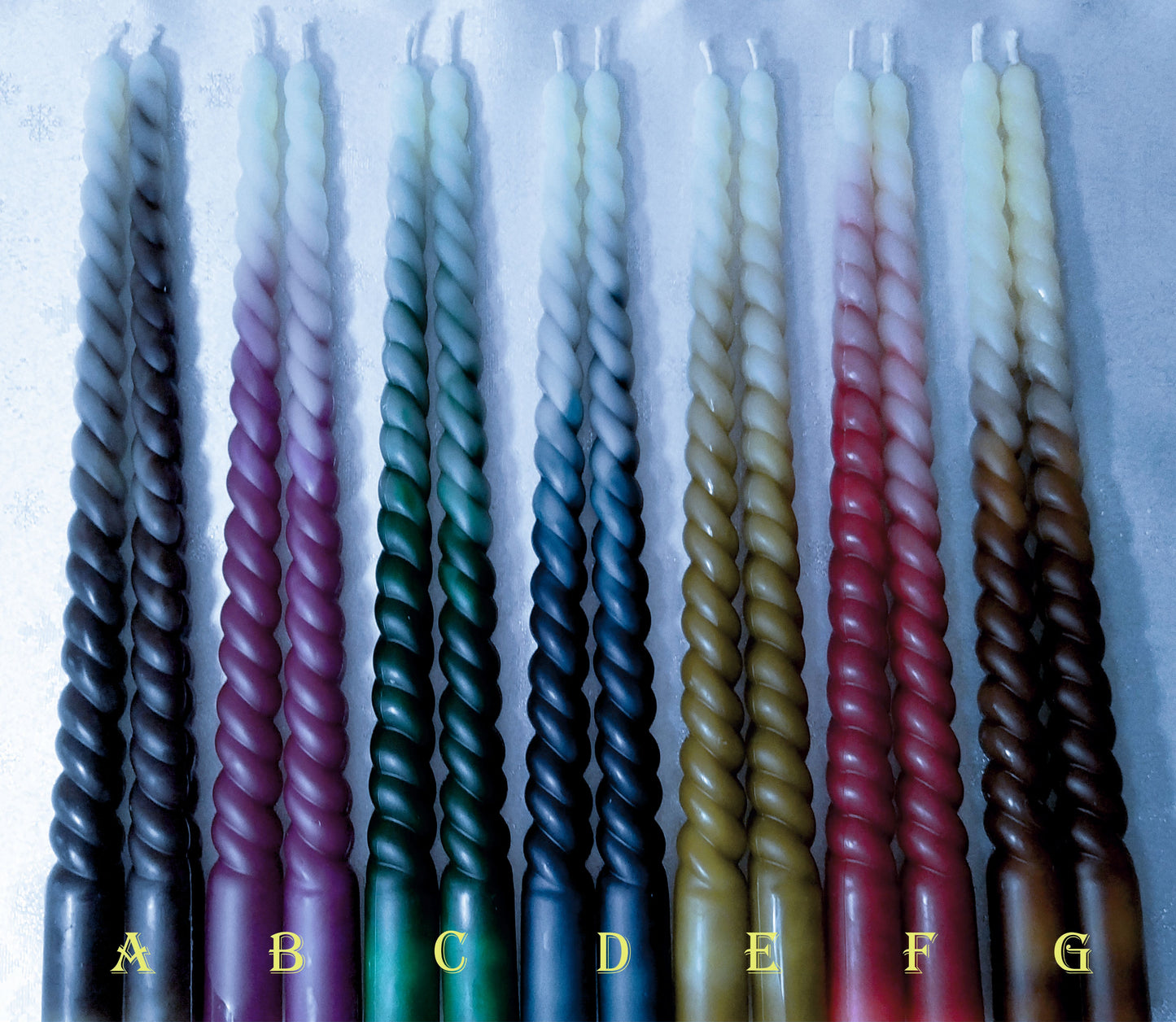This is a picture of 11" Ombre Beeswax Spiral Taper Candles